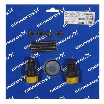Grundfos 97751474 Dosing Pump Kits, Kit, Valve / Diaphragm SD-S-PVC/E/C-2 Chemical Metering Pumps Replacement Parts