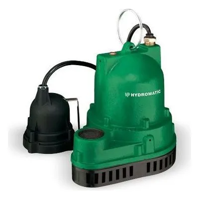 Hydromatic Pumps DA1 10 Submersible Sump Pump, 1-1/2" Discharge, 3/10 HP, 115 Volts, 1 Phase, 1550 RPM, 1/2" Solids