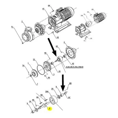 Iwaki America SW0074 Sanwa MP Series Chemical Pump Repair Parts, SHAFT, MP4220/4220LF/5430/8415/8420/8515/5225LF.