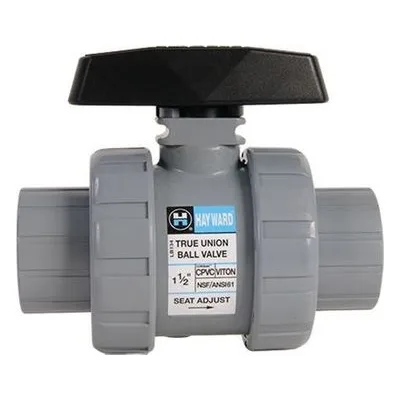 Hayward Flow Control TB2125STZ, 1-1/4" CPVC True Union Ball Valve w/FPM o-rings; socket/threaded end connections, drilled ball for N/AOCl