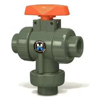 Hayward Flow Control TW2075STE, 3/4" CPVC 3-Way True Union Ball Valves w/EPDM o-rings; socket/threaded end connections
