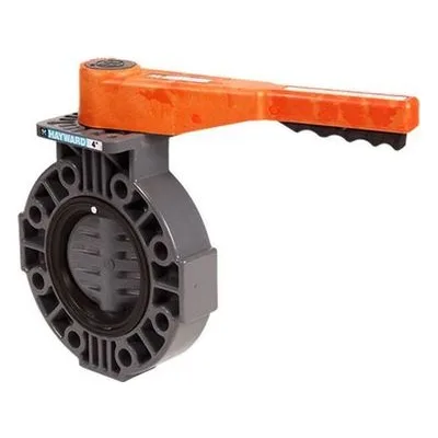 Hayward Flow Control BY110200ELA, 1-1/2"- 2" Butterfly Valve w/PVC Body; PVC Disc; EPDM liner & seals; lever operator
