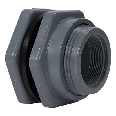 Hayward Flow Control BFA1007TFS, 3/4" PVC Bulkhead Fitting w/FPM standard flange gasket; threaded x threaded end connections