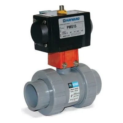 Hayward Flow Control PMSTBH115STVA9 Actuated 1-1/2" PVC TU Ball Valve w/FPM seals.