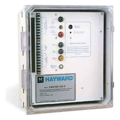 Hayward Flow Control EBU100-120-4, Battery Back-Up System for use with EPM2 through 13 Series, 120vac On/Off/Jog actuators.  NEMA 4x Enclosure with hinged clear access door (lockable). 14.00''H x 12.00''W x6.00'''D Fiberglass Enclosure
