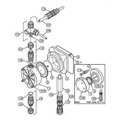 Pulsatron J61137 Chemical Metering Pump Wet End Repair Parts, VLV INJ, PVD/TFE/316 .50T.