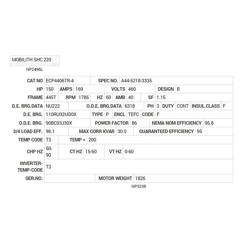 ECP4406TR-4 Baldor 150 HP, 1785 RPM, 3 PH, 60 HZ, 445T, TEFC, F1 Motor Nameplate - view 2