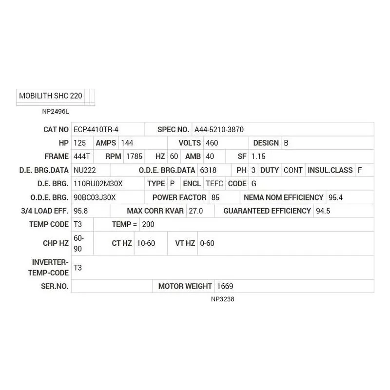 ECP4410TR-4 Baldor 125 HP, 1785 RPM, 3 PH, 60 HZ, 445T, TEFC, F1 Motor Nameplate - view 2