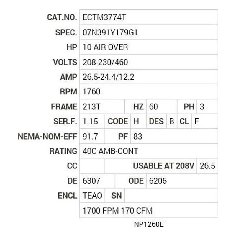 ECTM3774T Baldor 10 AIR OVER HP, 1760 RPM, 3 PH, 60 HZ, 213T, 0748 Motor Nameplate - view 2
