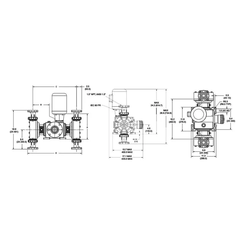 Technical drawing showing the exact physical dimensions and mounting specifications for the DM7H3FH. - view 2