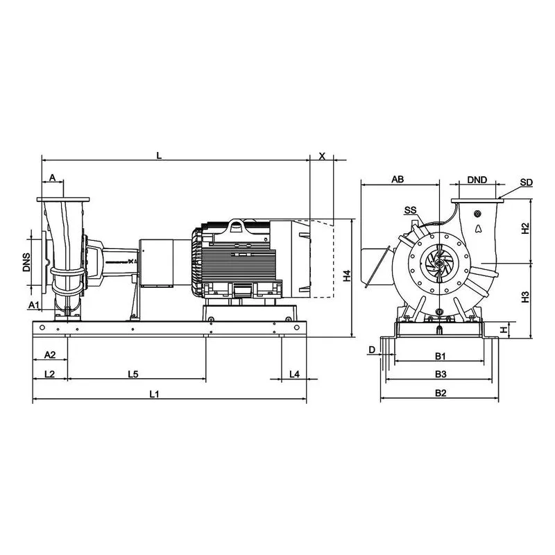 Technical diagram of Grundfos NK 080-150/15.59AGA1G6S3ESBQQEUY6 baseplate featuring 6 mounting hole configuration - view 3