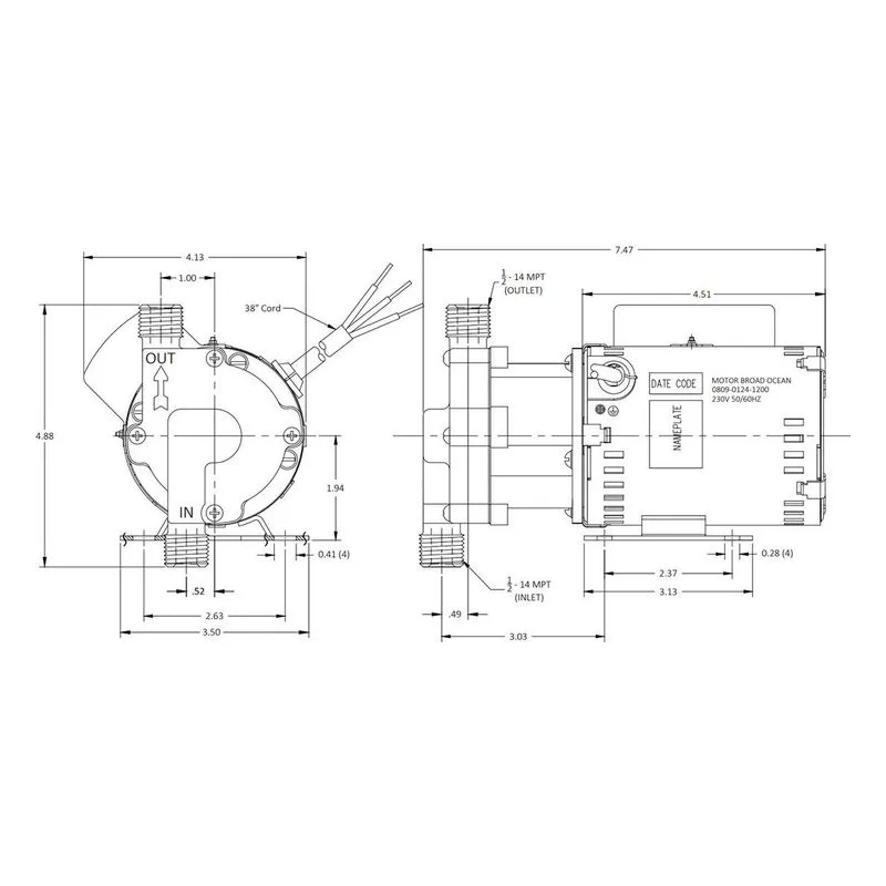 0809-0274-0200 March Pumps 809-BR 230V, 4.5 GPM (17 LPM), 150 PSI (10.3 Bar), Broad Ocean Motor, Ryton / Teflon / Glass Impeller - view 2