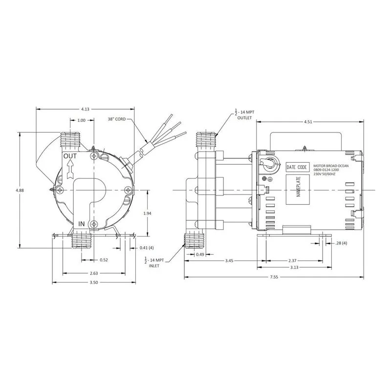 0809-0273-0200 March Pumps 809-PL 230V, 4.5 GPM (17 LPM), 50 PSI (3.4 Bar), Broad Ocean Motor, Ryton / Teflon / Glass Impeller - view 3