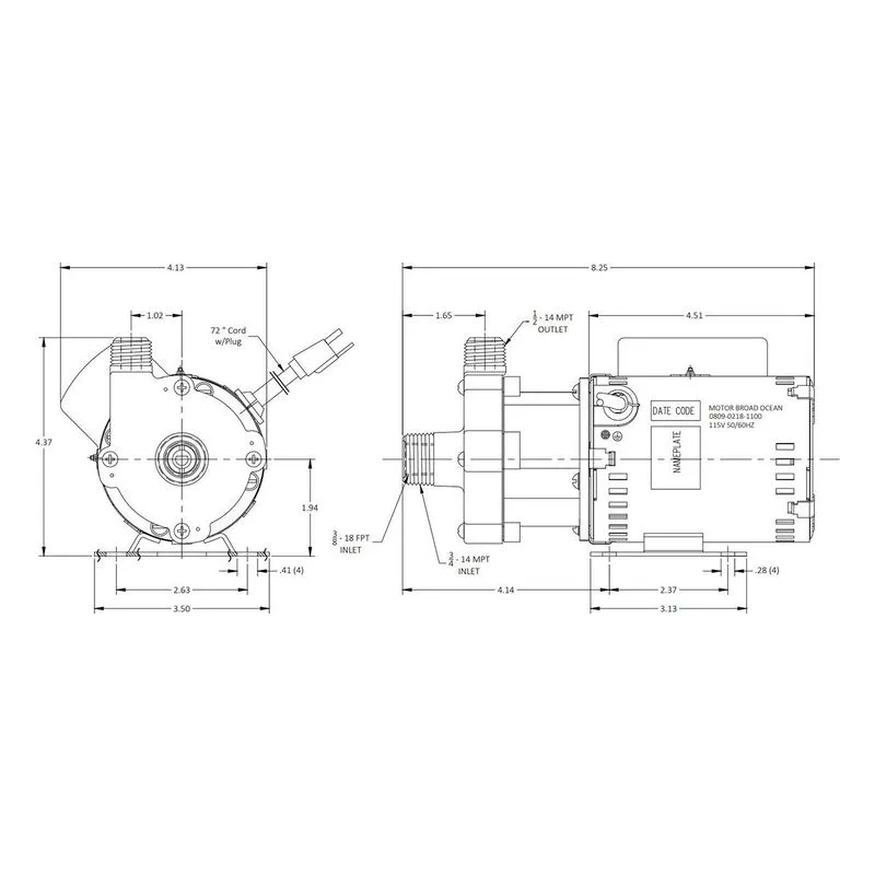 0809-0276-0100 March Pumps 809-PL-C 115V, 5 GPM (19 LPM), 50 PSI (3.4 Bar), Broad Ocean Motor, Ryton / Teflon / Glass Impeller - view 3