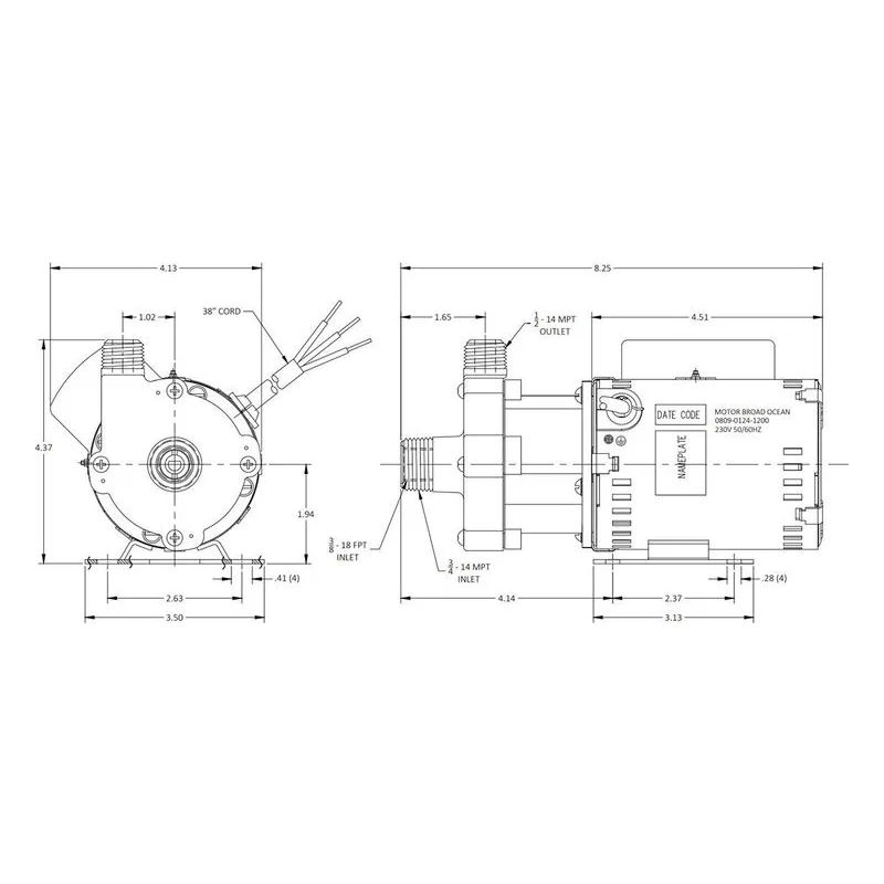 0809-0276-0200 March Pumps 809-PL-C 230V, 5 GPM (19 LPM), 50 PSI (3.4 Bar), Broad Ocean Motor, Ryton / Teflon / Glass Impeller - view 3