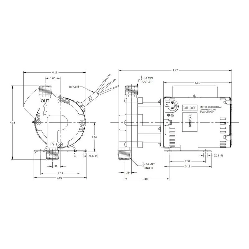 0809-0262-0200 March Pumps 809-BR-HS 230V, 6 GPM (22.7 LPM), 150 PSI (10.3 Bar), Broad Ocean Motor, Ryton / Teflon / Glass Impeller - view 3