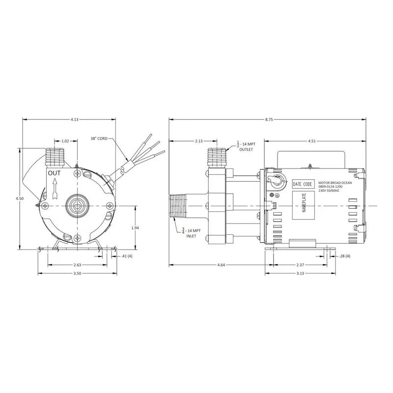 0809-0259-0200 March Pumps 809-BR-HS-C 230V, 7.5 GPM (28.4 LPM), 150 PSI (10.3 Bar), Broad Ocean Motor, Ryton / Teflon / Glass Impeller - view 3