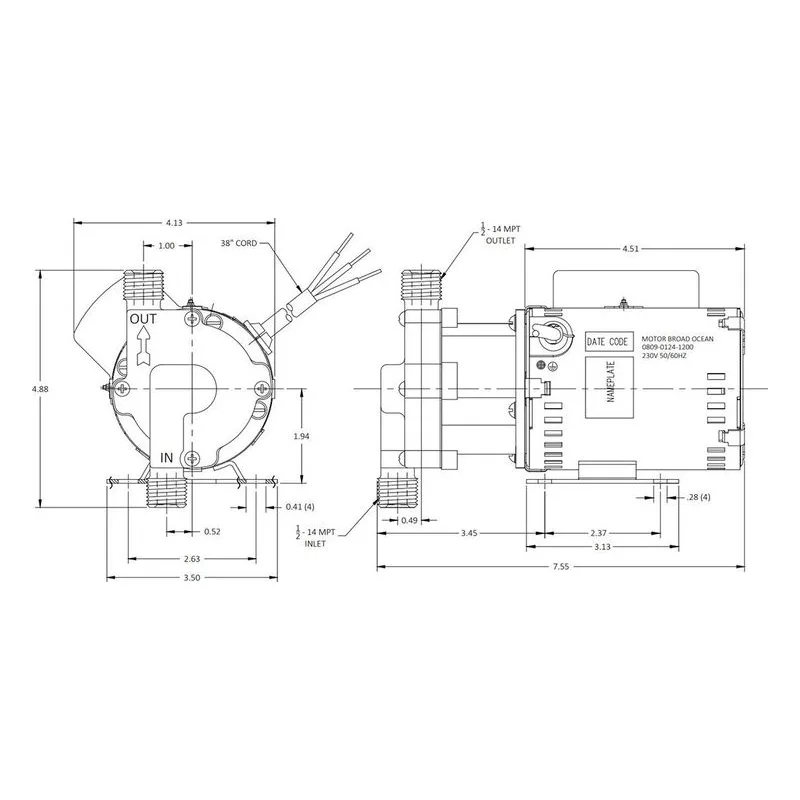 0809-0268-0200 March Pumps 815-SS 230V Dimensions, 7 GPM (26.5 LPM), 150 PSI (10.3 Bar), Ryton / Teflon / Glass Impeller - view 3