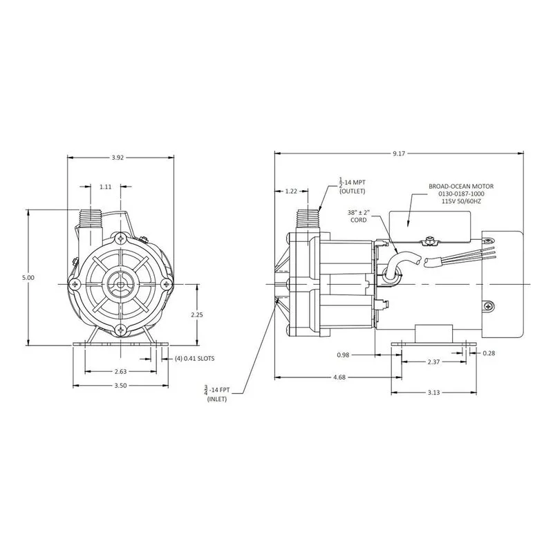 0130-0194-0100 March Pumps AC-3CP-MD 115V Dimensions, 10 GPM (37.8 LPM), 50 PSI (3.4 Bar), Polypropylene Impeller - view 3