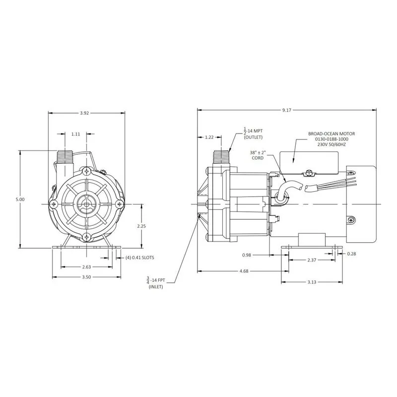 0130-0195-0100 March Pumps AC-3CP-MD 230V Dimensions, 10 GPM (37.8 LPM), 50 PSI (3.4 Bar), Polypropylene Impeller - view 3