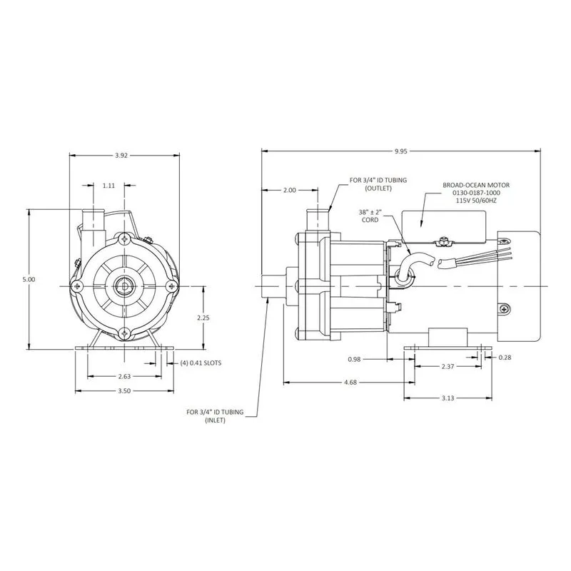 0130-0196-0100 March Pumps AC-3AP-MD 115V Dimensions, 10 GPM (37.8 LPM), 50 PSI (3.4 Bar), Polypropylene Impeller - view 3