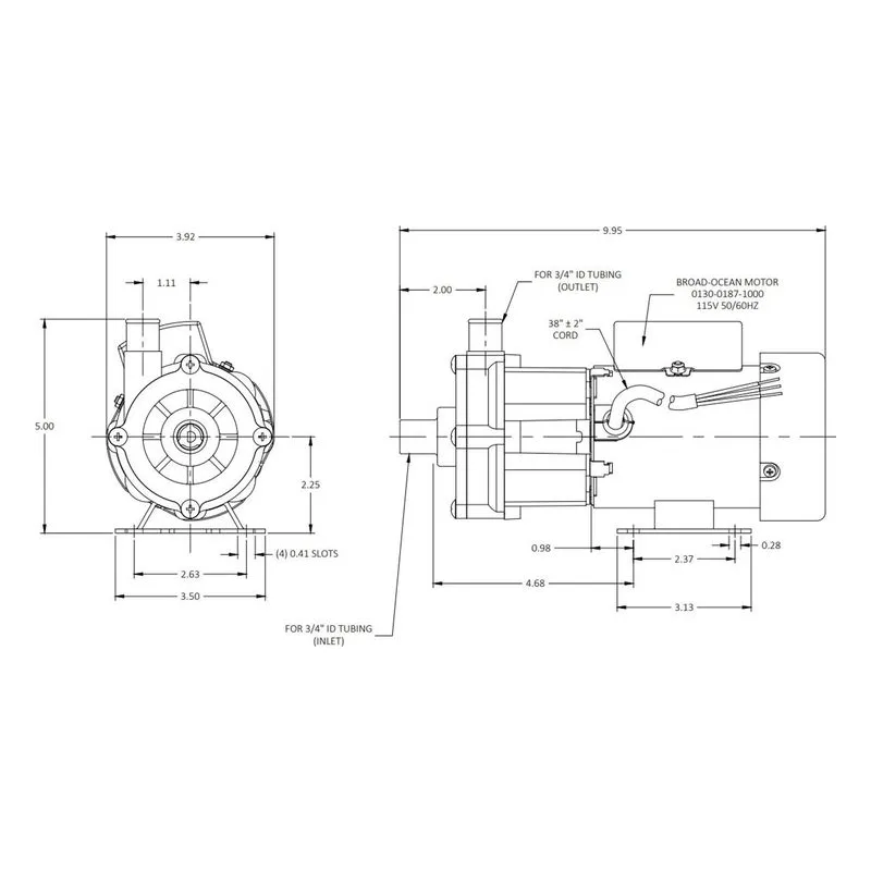 0130-0198-0100 March Pumps BC-3AP-MD 115V Dimensions, 10 GPM (37.8 LPM), 50 PSI (3.4 Bar), Polypropylene Impeller - view 3