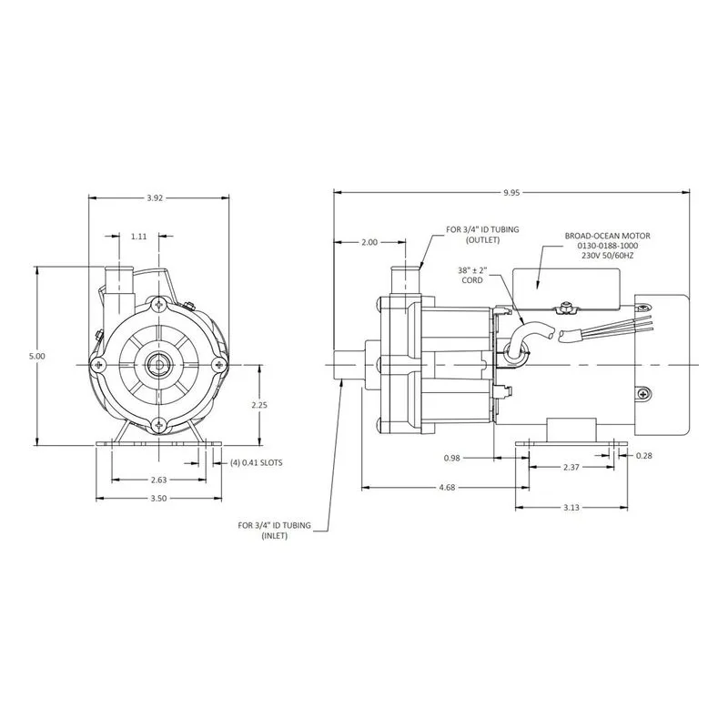 0130-0199-0100 March Pumps BC-3AP-MD 230V Dimensions, 10 GPM (37.8 LPM), 50 PSI (3.4 Bar), Polypropylene Impeller - view 3