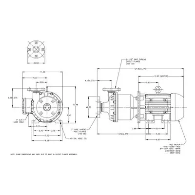 0157-0246-0100 March Pumps Flanged TE-8C-MD Dimensions, 120 GPM (454 LPM), 50 PSI (3.4 Bar), Polypropylene Impeller