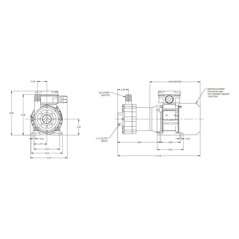 0150-0295-0100 March Pumps TE-5K-MD-IEC Dimensions, 18 GPM (68.1 LPM), 75 PSI (5.2 Bar), Glass Filled Kynar Impeller - view 3