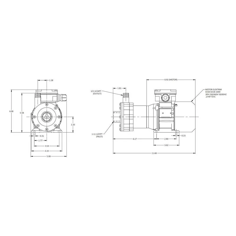 0150-0296-0100 March Pumps TE-5S-MD-IEC Dimensions, 18 GPM (68.1 LPM), 200 PSI (13.7 Bar), 316 Stainless Steel Impeller - view 3