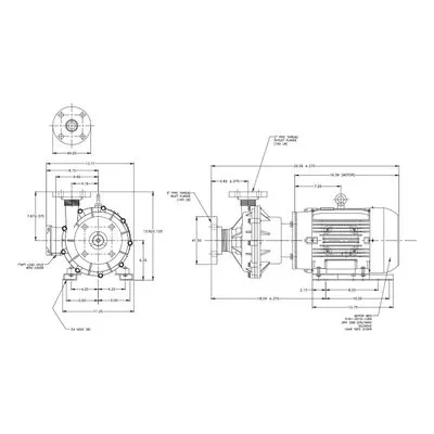 0161-0102-0100 March Pumps Flanged TE-10P-MD Dimensions, 200 GPM (757 LPM), 75 PSI (5.2 Bar), Polypropylene Impeller