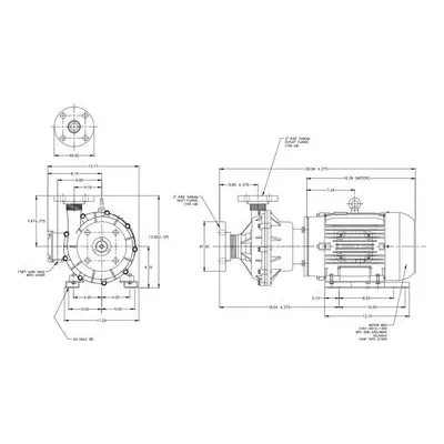 0161-0101-0100 March Pumps Flanged TE-10K-MD Dimensions, 200 GPM (757 LPM), 75 PSI (5.2 Bar), Glass Filled Kynar Impeller
