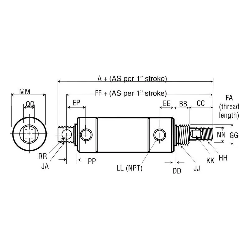 SD25-PBB4-014 Ingersoll Rand ARO Series S Silverair Pneumatic Cylinder, 2.5" (2-1/2") Stroke Length, U-Cup Piston Seal - view 2
