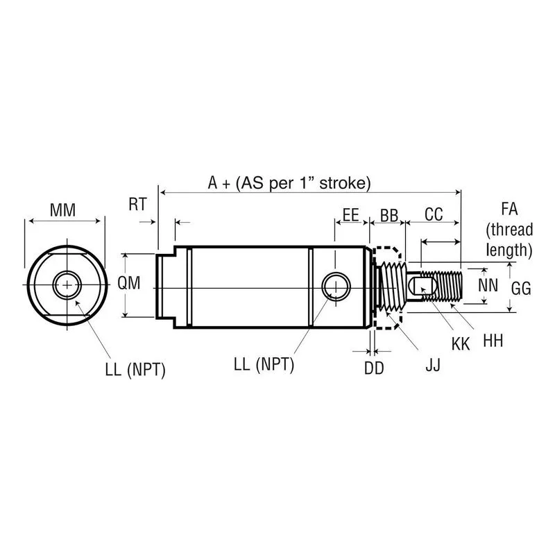 SS11-N4B4-014 Ingersoll Rand ARO Series S Silverair Pneumatic Cylinder, 1.0625" (1-1/16") Stroke Length, U-Cup Piston Seal - view 2