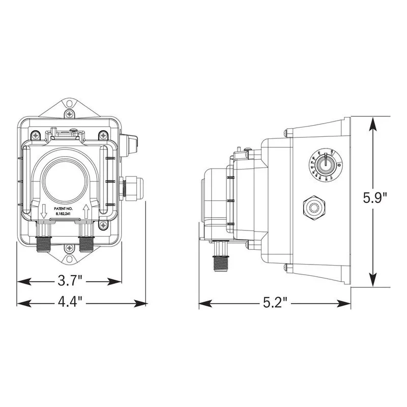 Stenner E10LHFA1S36 Econ LD Series Metering Pump Dimensions, 0.25" (1/4") White Santoprene Suction & Discharge Tubing - view 2
