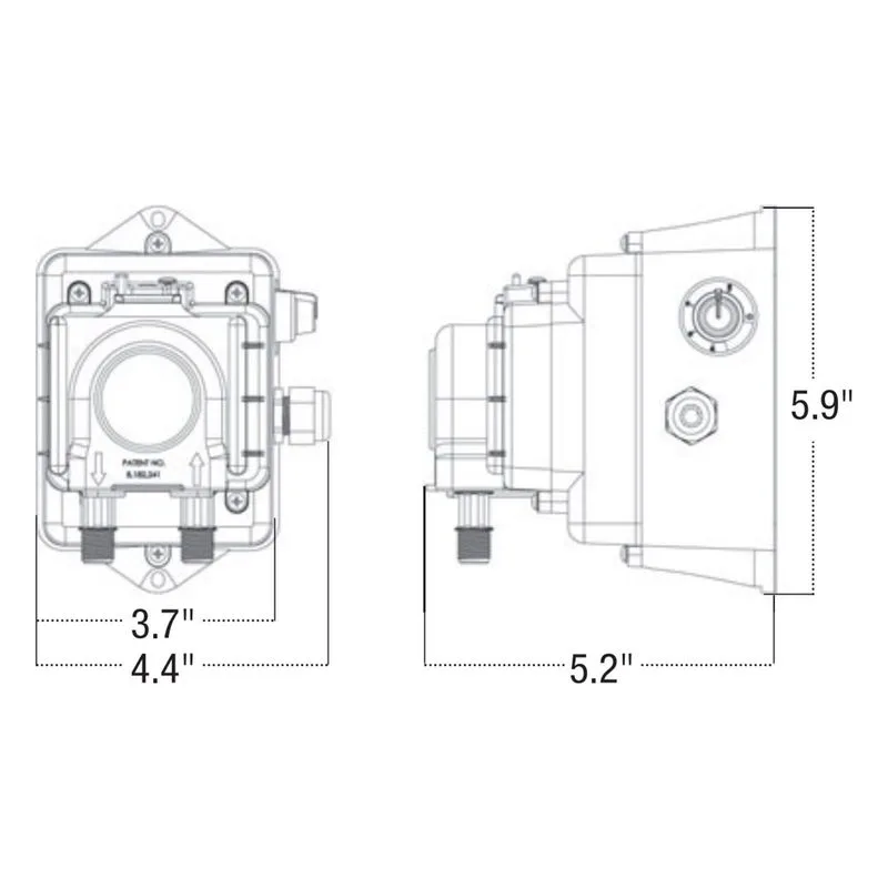 Stenner E10SHGA1S6 Econ Vaccinator Series Metering Pump Dimensions, 0.25" (1/4") White Santoprene Suction & Discharge Tubing - view 2