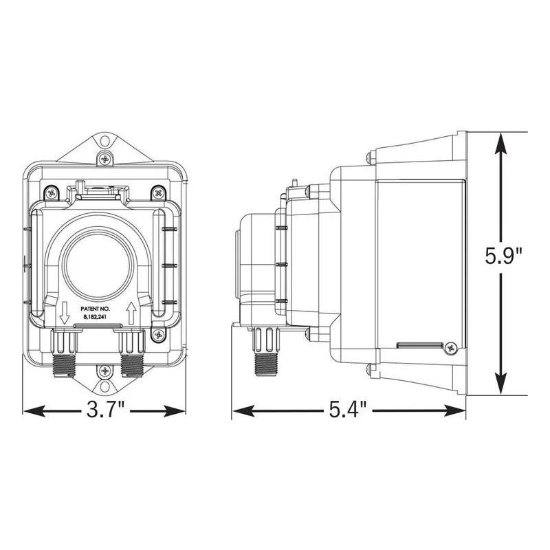 Stenner E10T2BB1S8 Econ T Timer Series Metering Pump Dimensions, 0.25" (1/4") White Santoprene Suction & Discharge Tubing - view 2