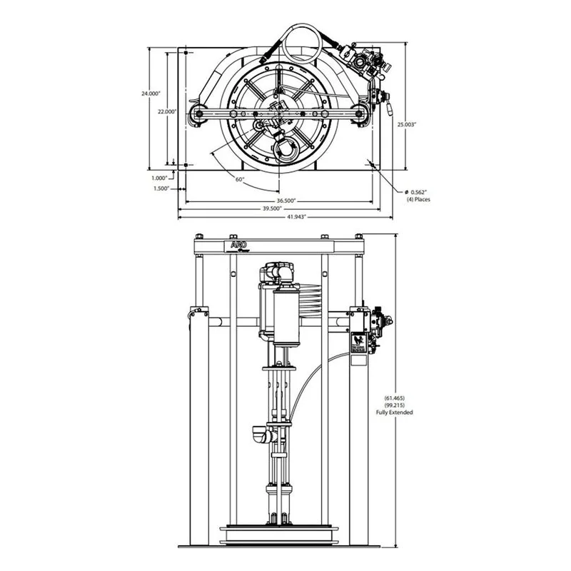 ARO TP0646S51RK47AM2 Ingersoll Rand TPX Series 55 Gallon Two-Post Ram Piston Pump Package Dimensions, AF0646S11RK47 - view 3