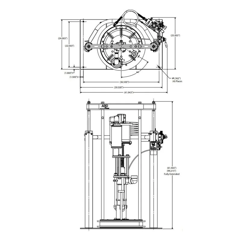 ARO TP0828S51FF47AB2 Ingersoll Rand TPX Series 55 Gallon Two-Post Ram Piston Pump Package Dimensions, AF0828S11FF47 - view 3