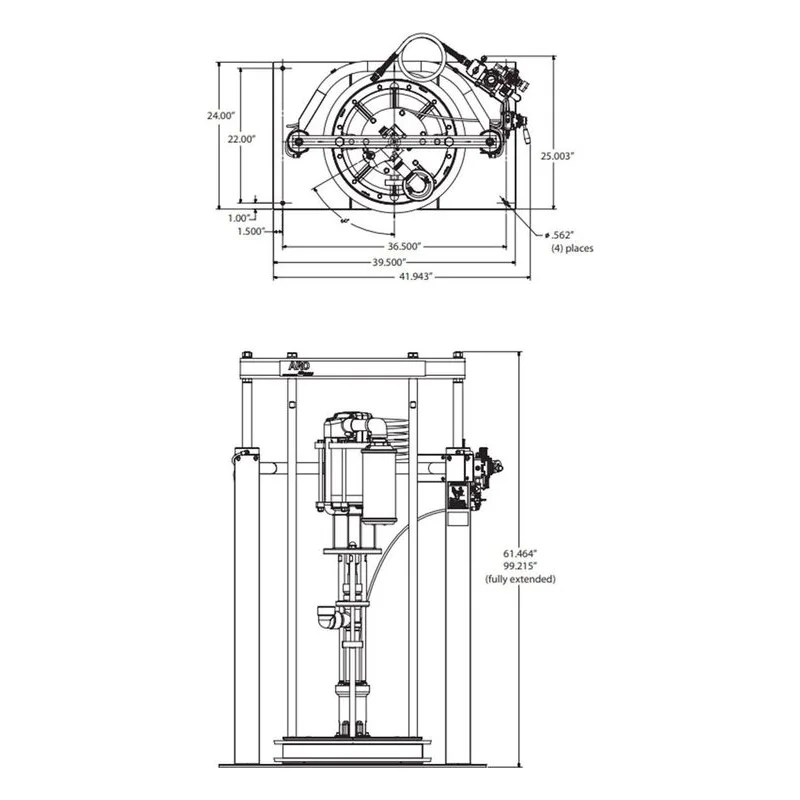 ARO TP0844S51RK47TK2 Ingersoll Rand TPX Series 55 Gallon Two-Post Ram Piston Pump Package Dimensions, AF0844S11RK47 - view 3