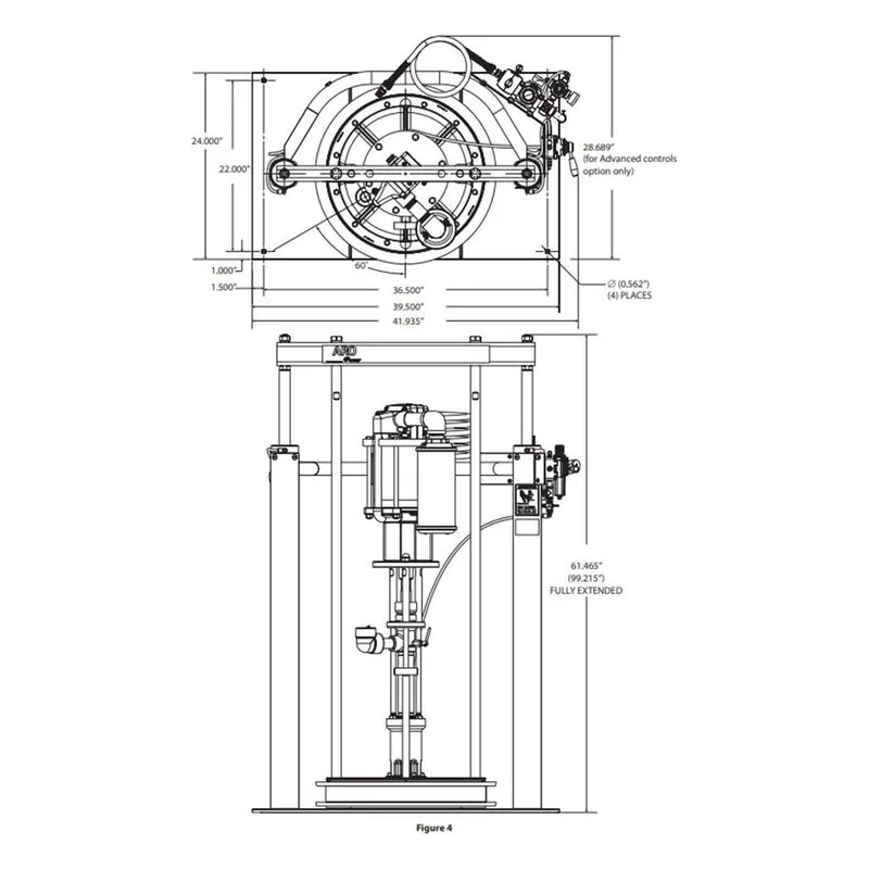 ARO TP0844T51RK4GTL2 Ingersoll Rand TPX Series 55 Gallon Two-Post Ram Piston Pump Package Dimensions, AF0844T11RK4G - view 3