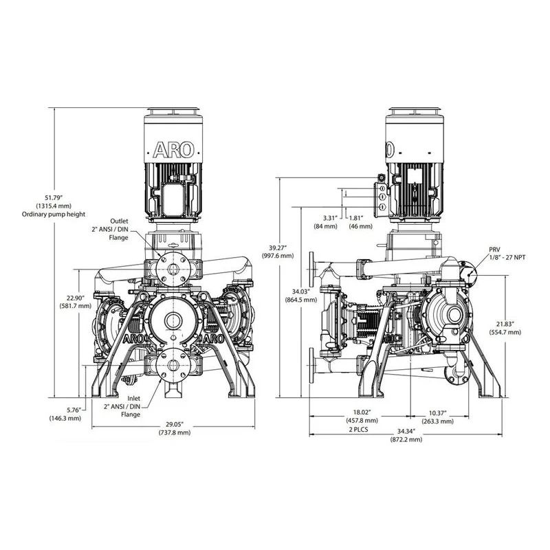 ARO EP20-AFFAA-CSV-AAA Ingersoll Rand EVO Series Standard Duty 2" Metallic Electric Diaphragm Pump Dimensions - view 4