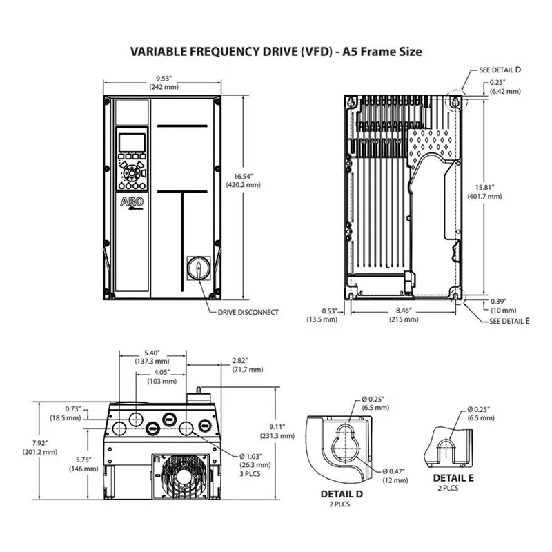 ARO Ingersoll Rand EP20-AFFAA-CSV-AAA VFD Dimensions EVO Series Standard Duty 2" Metallic Electric Diaphragm Pump - view 2