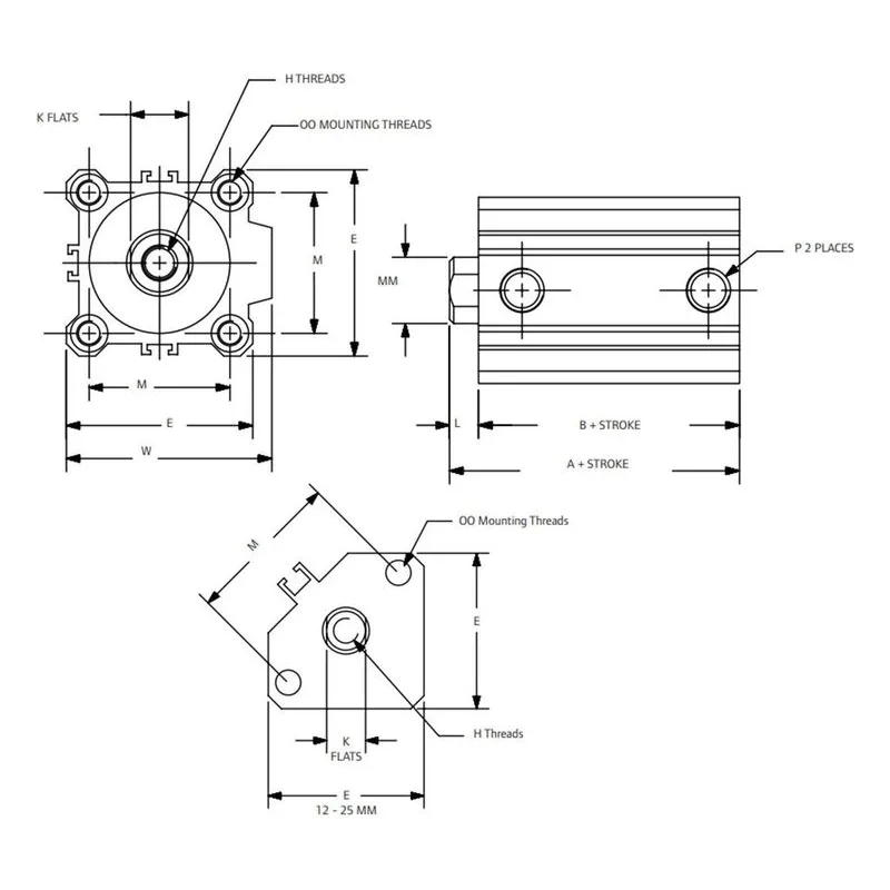 ARO MDS50-AAADN-030 Ingersoll Rand Premair Series Compact Pneumatic Cylinder Dimensions, 140 PSI Max Pressure - view 2