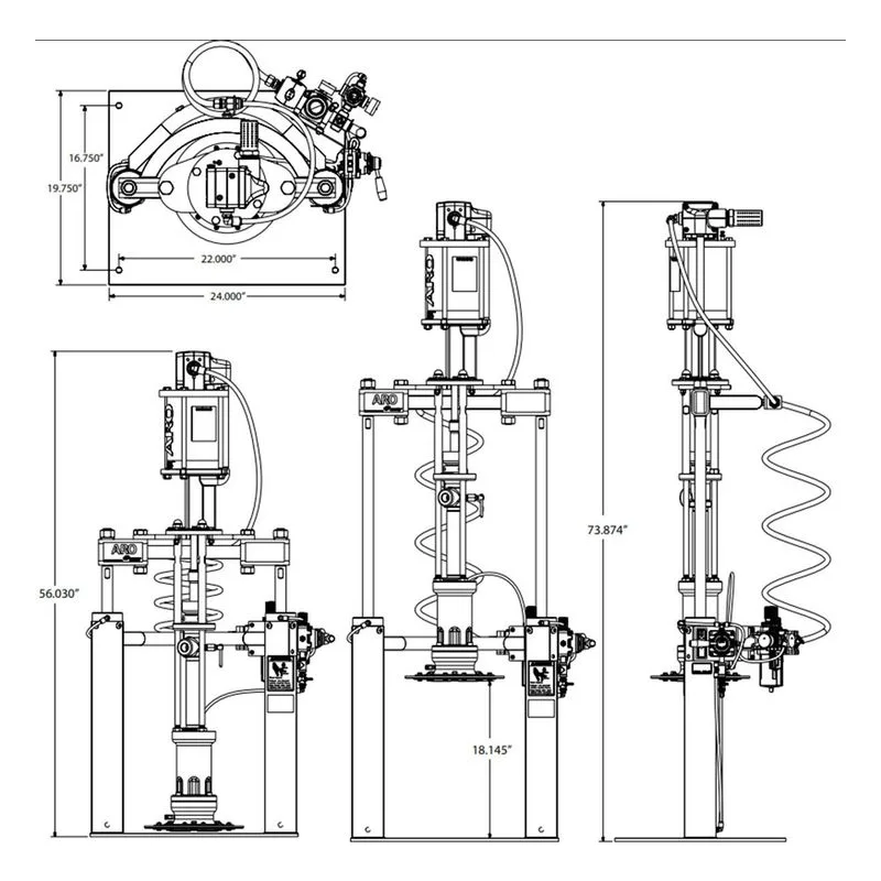 ARO TP0665S21KK47EA2 Ingersoll Rand TPX Series 5 Gallon Two-Post Ram Piston Pump Package Dimensions, AF0665S11KK47 - view 3