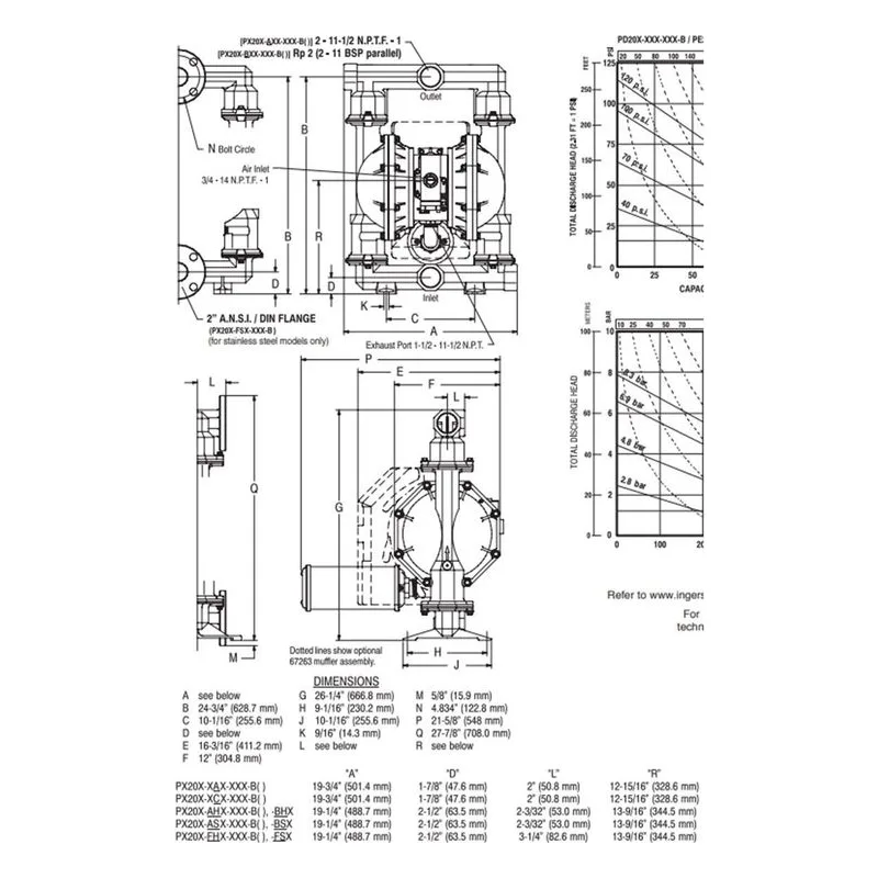 ARO PD20A-FSS-STA-B Ingersoll Rand 2" Metallic Expert Series Air Operated Double Diaphragm Pump Dimensions, Aluminum - view 3