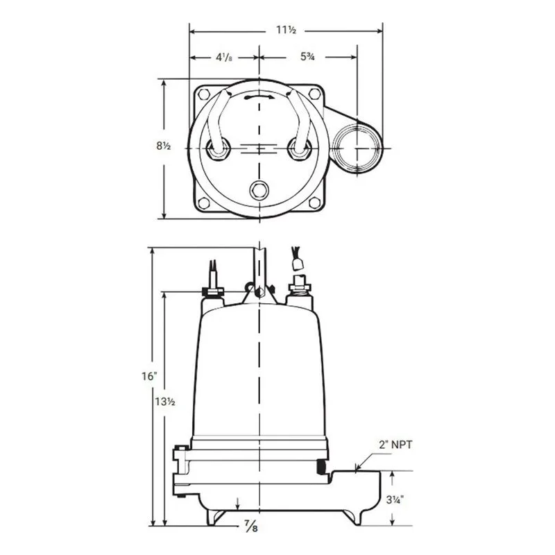 Goulds 2ED51D5CF, 2" NPT, 130 GPM, 60 Hz Dual Seal and Sensor Probe, Submersible Effluent Series Pump Dimensions - view 2