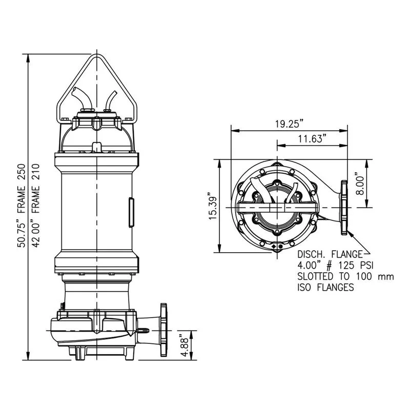 4SWL20034DS 62172003 Barmesa SW Series Solids-Handling Submersible Pump Dimensions, 4" Horizontal Flange Connections - view 3
