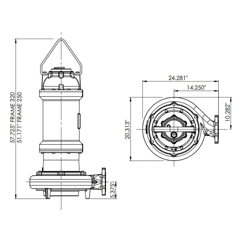 4SWH30044DS 62172034 Barmesa SW Series Solids-Handling Submersible Pump Dimensions, 4" Horizontal Flange Connections - view 3