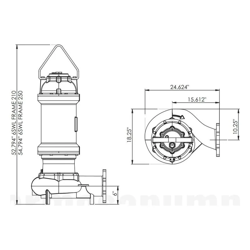 6SWL25044DS 62172106 Barmesa SW Series Solids-Handling Submersible Pump Dimensions, 6" Horizontal Flange Connections - view 3